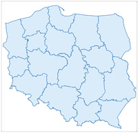 Mapa Polski z zaznaczonymi granicami Regionalnych Dyrekcji Lasów Państwowych 