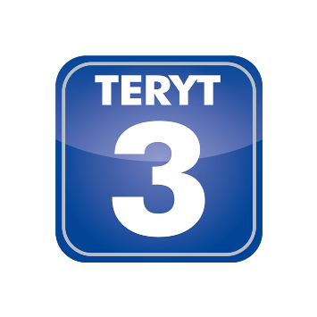 Niebieska tabliczka adresowa z białym napisem TERYT jako nazwa ulicy oraz dużym numerem trzy